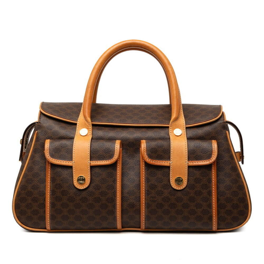 Celine Macadam Handbag Boston Bag Brown Leather Women's CELINE